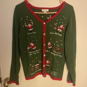 Christopher Banks Santa Christmas Sweater Cardigan Button Up Christmas Small